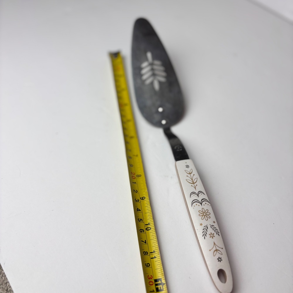 Vintage Ekco Flint Pie Cake Server Stainless Steel‎ Floral MCM Handle USA 11.5in